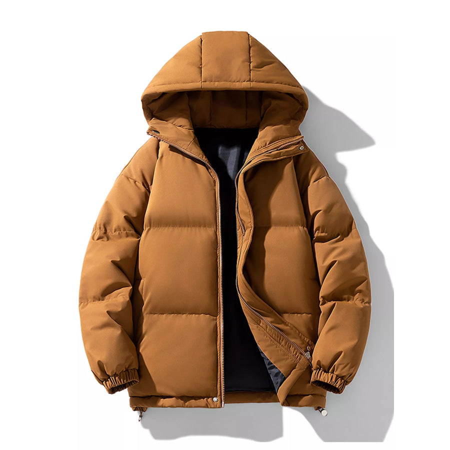 Men’s Plus Size Hooded Puffer Coat with Zipper and Elastic Cuffs Caramel-9989 / M Apparel Accessories