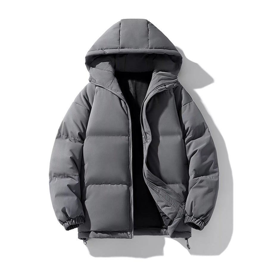 Men’s Plus Size Hooded Puffer Coat with Zipper and Elastic Cuffs Gray-9989 / M Apparel Accessories