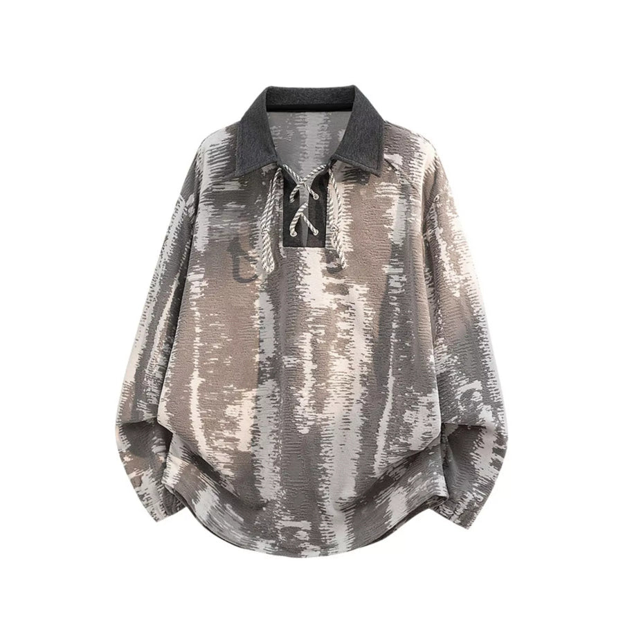Men’s Plus Size Lace Up Long Sleeve Blouse Mocha / M Apparel and Accessories