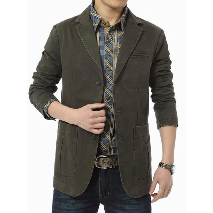 Men’s Plus Size Lapel Collar Button Up Blazer Military Green / M Apparel and Accessories