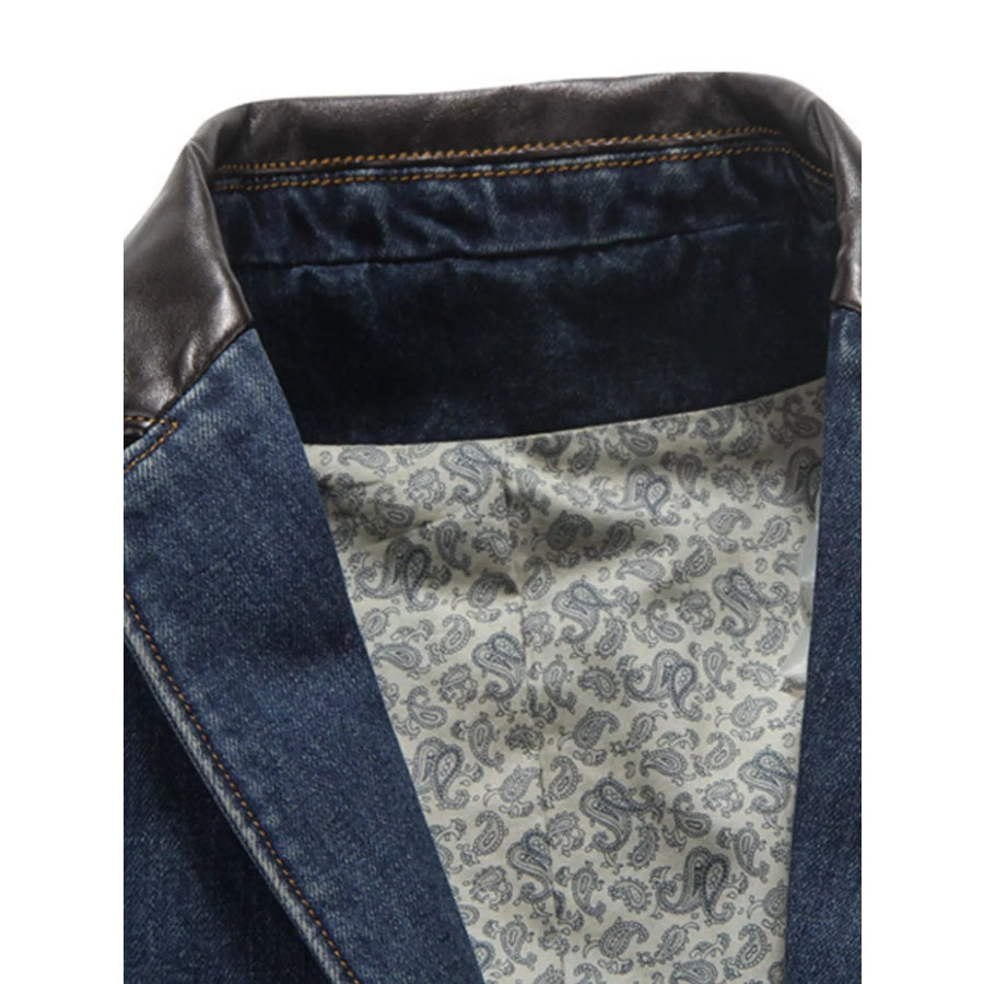 Men’s Plus Size Lapel Collar Button Up Denim Blazer Apparel and Accessories