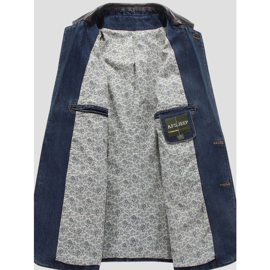 Men’s Plus Size Lapel Collar Button Up Denim Blazer Apparel and Accessories