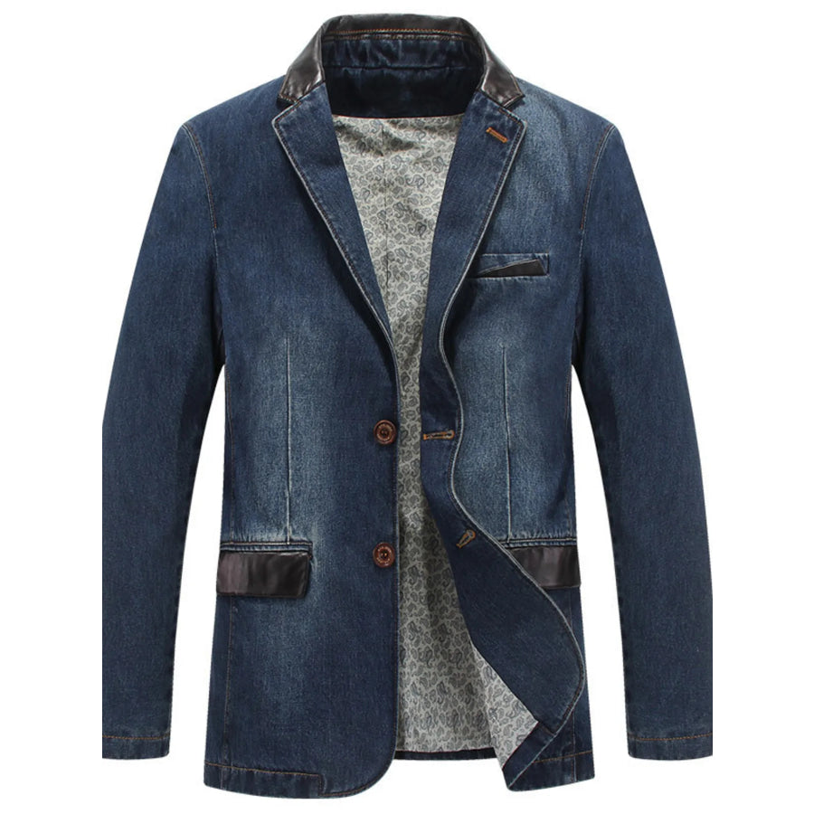 Men’s Plus Size Lapel Collar Button Up Denim Blazer Denim Blue / M Apparel and Accessories