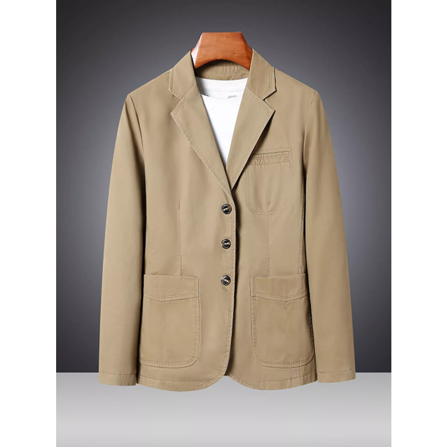 Men’s Plus Size Lapel Collar Long Sleeve Blazer Khaki / M Apparel and Accessories