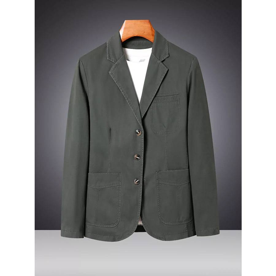 Men’s Plus Size Lapel Collar Long Sleeve Blazer Military Green / M Apparel and Accessories