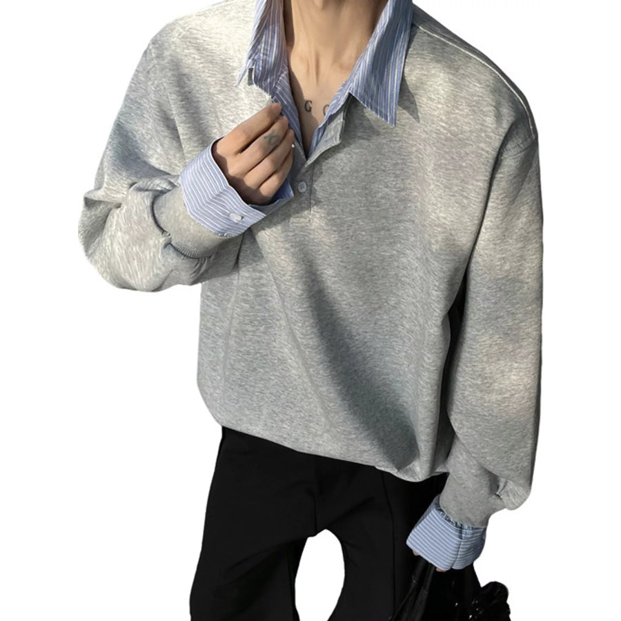 Men’s Plus Size Layered Look Striped Collar and Cuffs Long Sleeve Sweatshirt Apparel Accessories