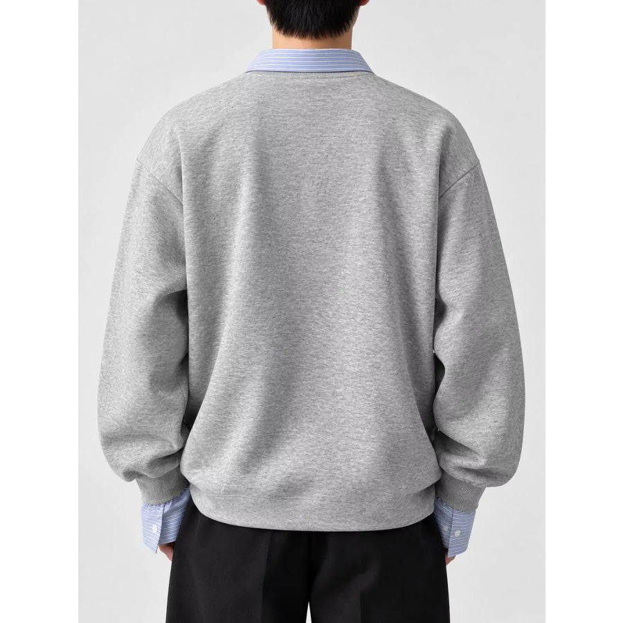 Men’s Plus Size Layered Look Striped Collar and Cuffs Long Sleeve Sweatshirt Apparel Accessories