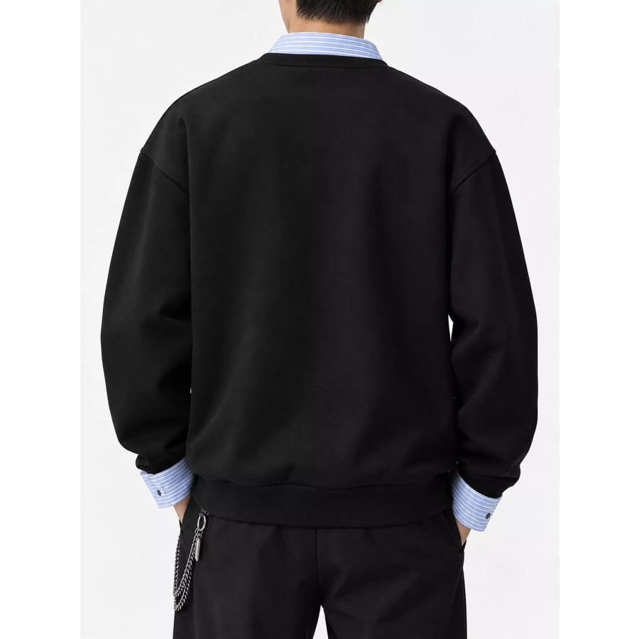 Men’s Plus Size Layered Look Striped Collar and Cuffs Long Sleeve Sweatshirt Apparel Accessories
