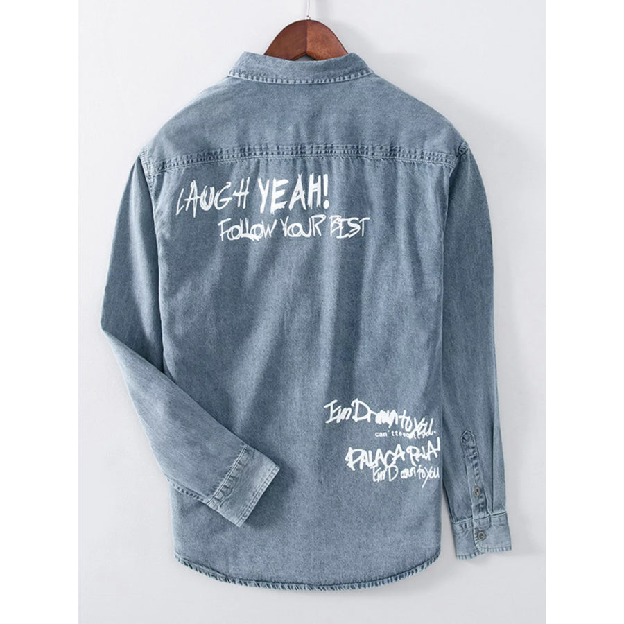 Men’s Plus Size Letter Graphic Denim Shirt Apparel and Accessories