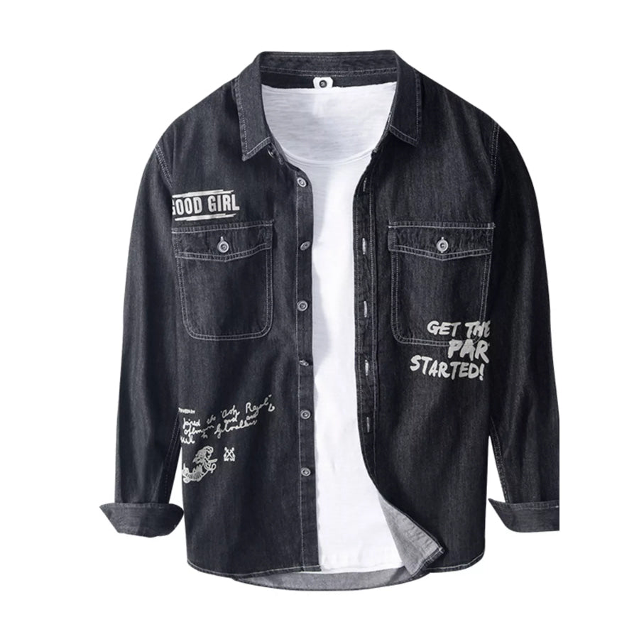 Men’s Plus Size Letter Graphic Denim Shirt Apparel and Accessories