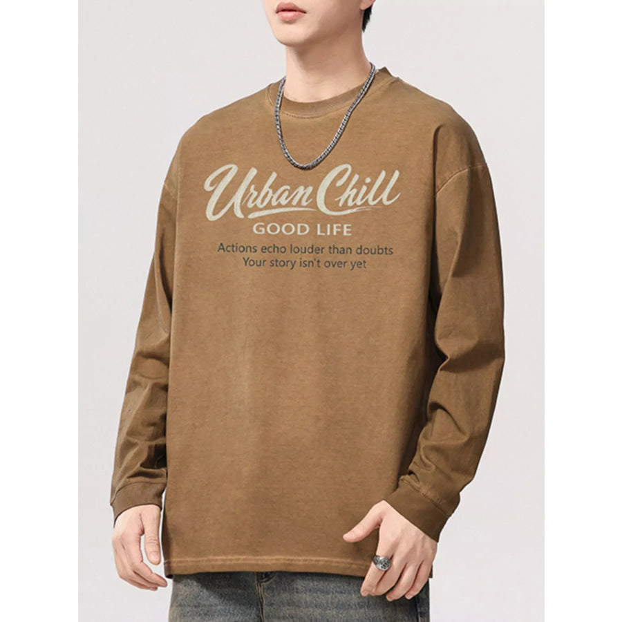 Men’s Plus Size Letter Graphic Long Sleeve T-Shirt Apparel and Accessories