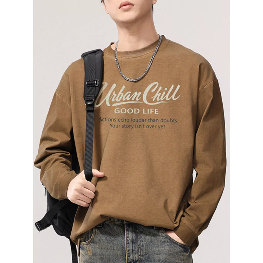 Men’s Plus Size Letter Graphic Long Sleeve T-Shirt Camel / M Apparel and Accessories
