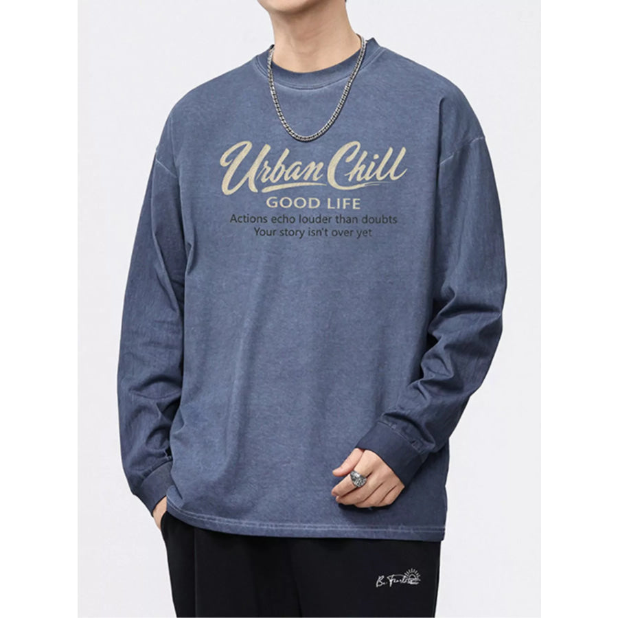 Men’s Plus Size Letter Graphic Long Sleeve T-Shirt Denim Blue / M Apparel and Accessories