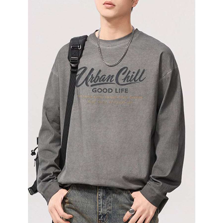 Men’s Plus Size Letter Graphic Long Sleeve T-Shirt Grey / M Apparel and Accessories