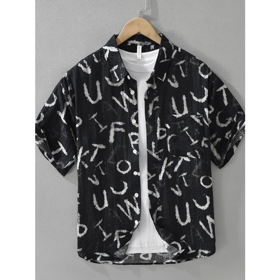 Men’s Plus Size Letter Print Short Sleeve Shirt Black / M Apparel and Accessories