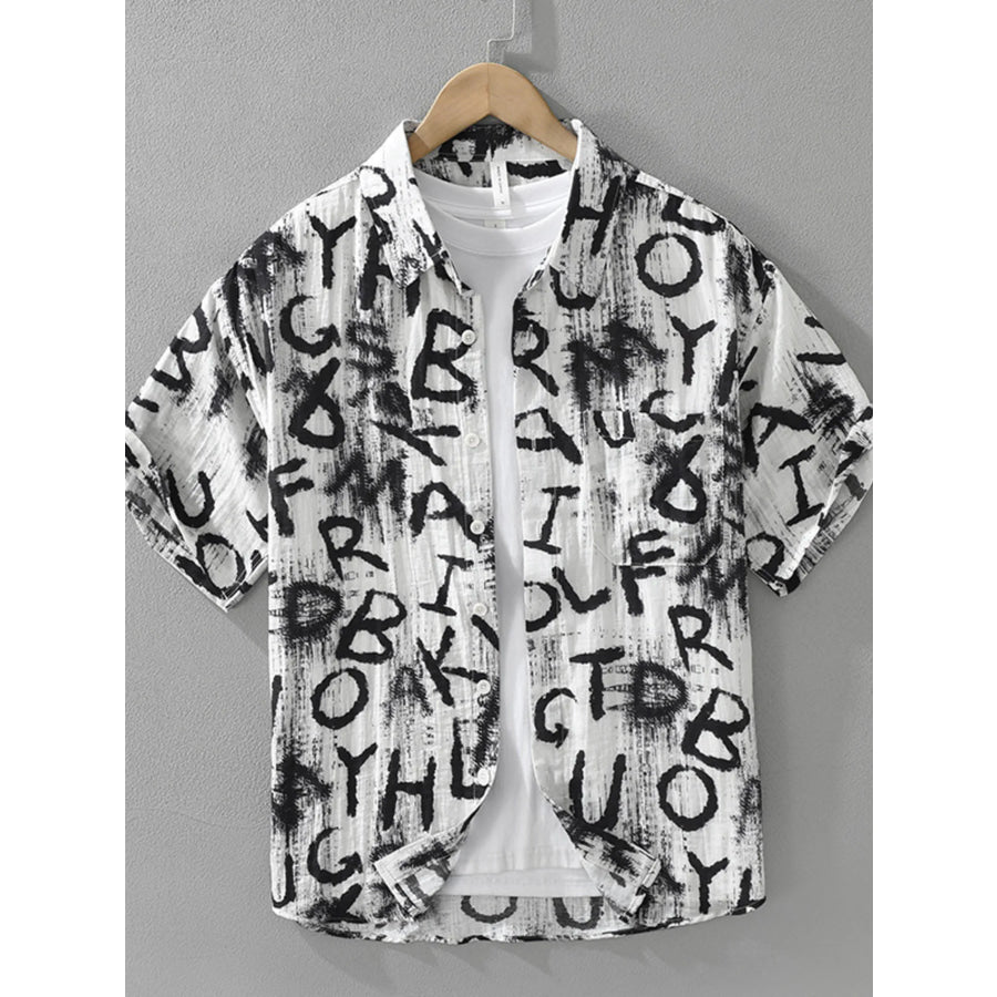 Men’s Plus Size Letter Print Short Sleeve Shirt White / M Apparel and Accessories