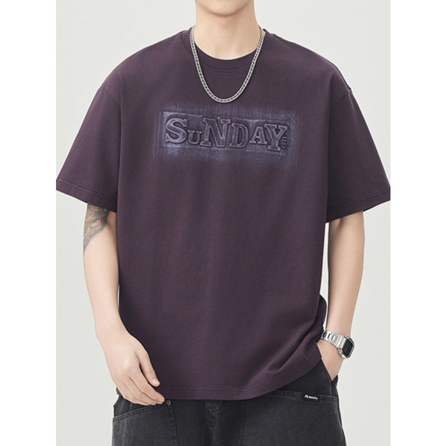 Men’s Plus Size Letter Round Neck Short Sleeve T-Shirt Purple / M Apparel and Accessories