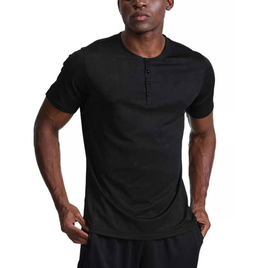 Men’s Plus Size Lightweight Henley Active T-Shirt Black / M Apparel and Accessories