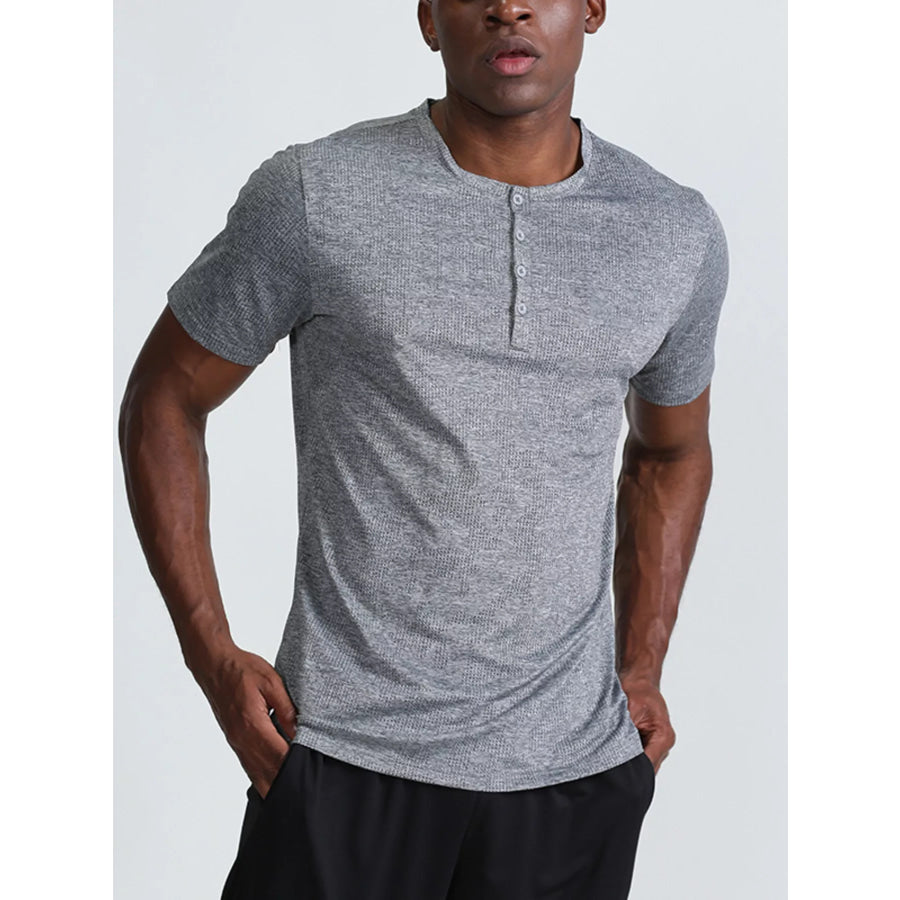 Men’s Plus Size Lightweight Henley Active T-Shirt Gray / M Apparel and Accessories