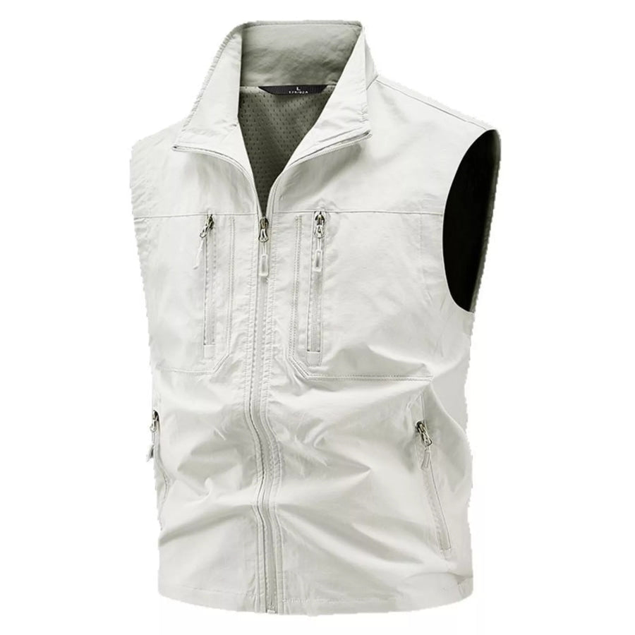 Men’s Plus Size Lightweight Multi-Pocket Outdoor Vest Beige / M Apparel and Accessories