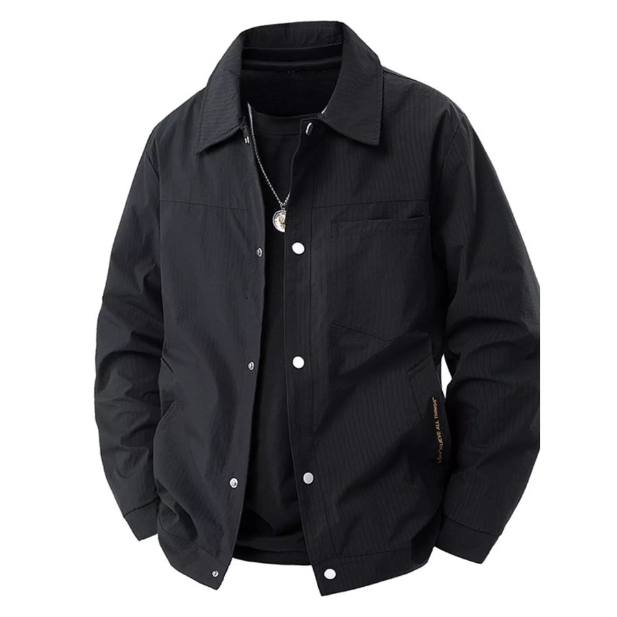 Men’s Plus Size Lightweight Snap-Down Jacket Black / M Apparel and Accessories