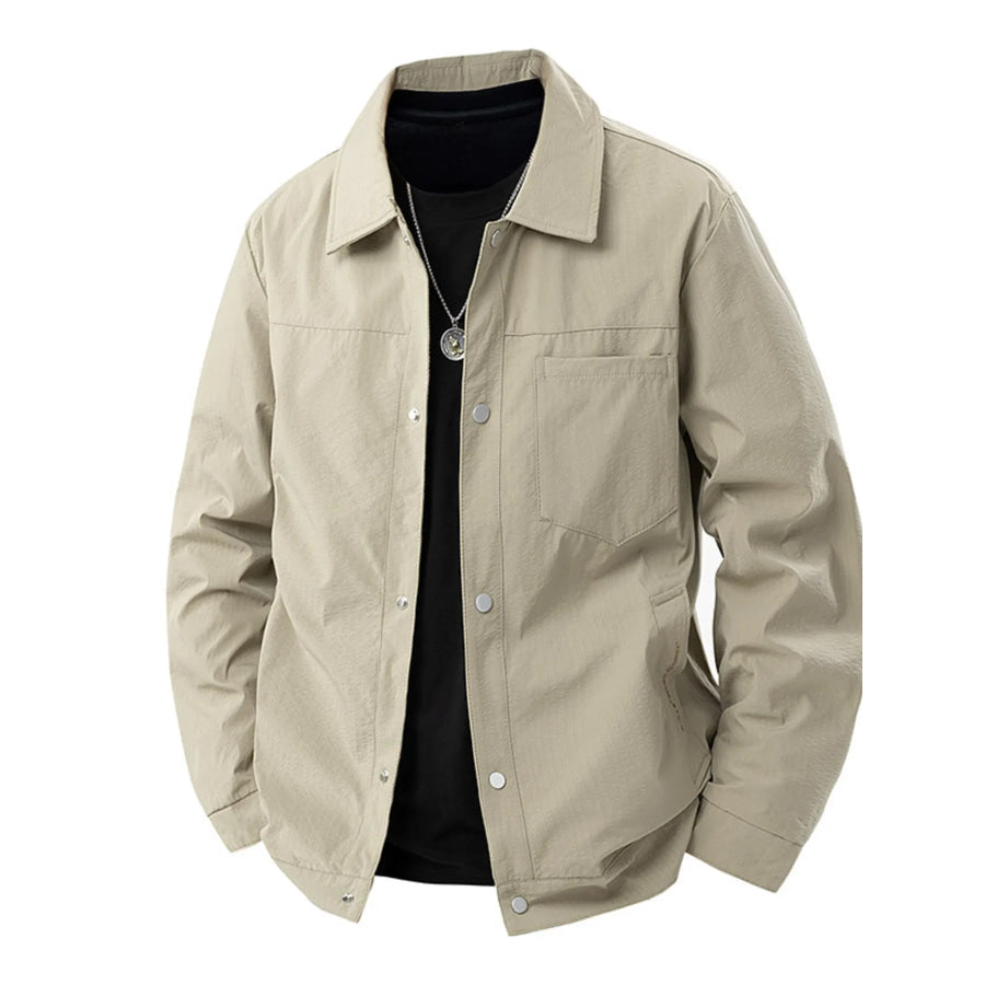 Men’s Plus Size Lightweight Snap-Down Jacket Light Khaki / M Apparel and Accessories