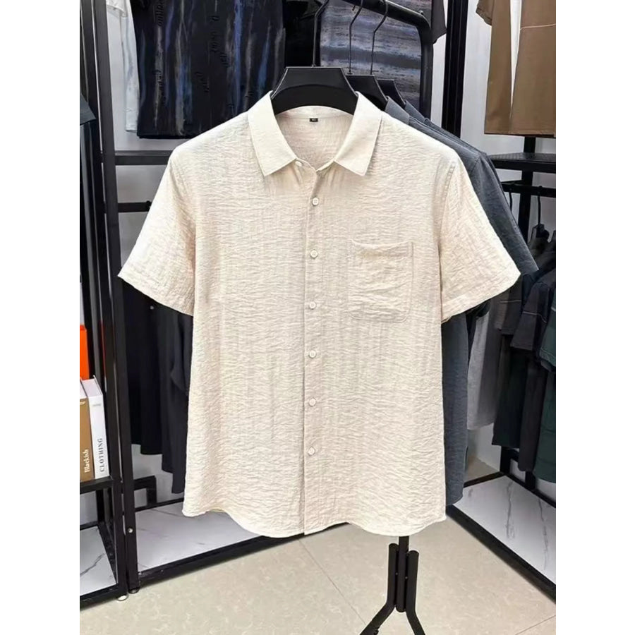 Men’s Plus Size Lightweight Textured Short-Sleeve Shirt Khaki / M Apparel and Accessories