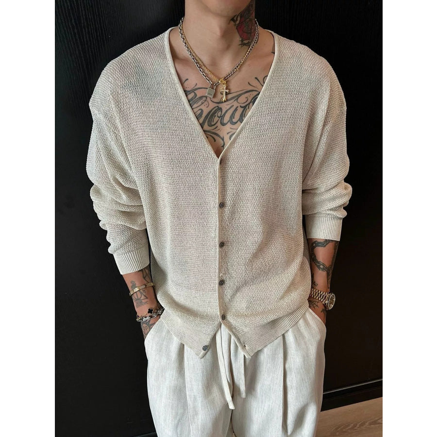 Men’s Plus Size Lightweight V-Neck Knit Cardigan Apricot / M Apparel and Accessories