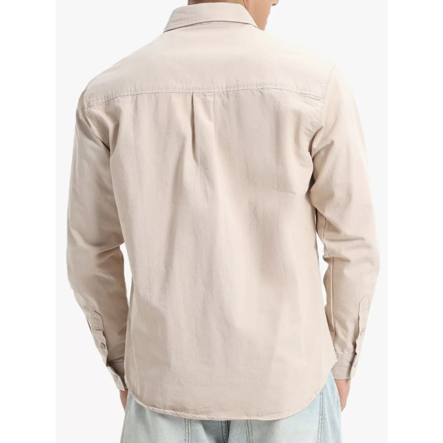 Men’s Plus Size Long Sleeve Button-Down Shirt Apricot / M Apparel and Accessories