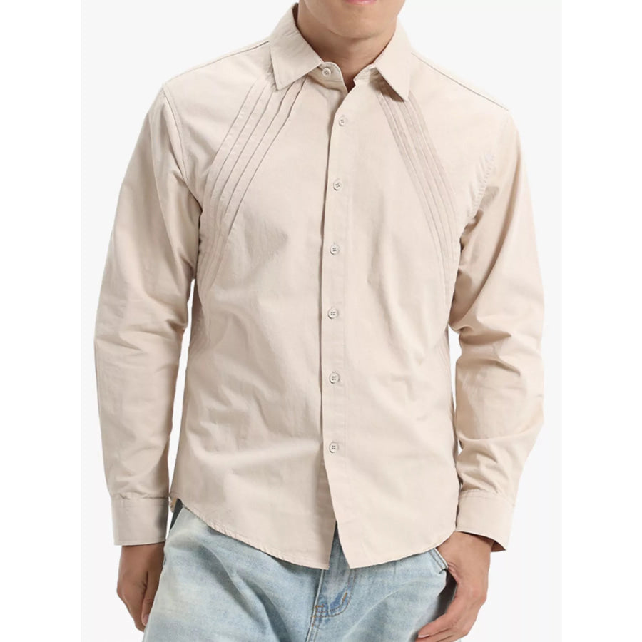 Men’s Plus Size Long Sleeve Button-Down Shirt Apricot / M Apparel and Accessories