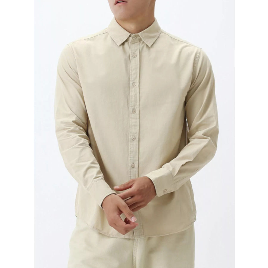 Men’s Plus Size Long-Sleeve Button-Down Shirt Apricot / M Apparel and Accessories