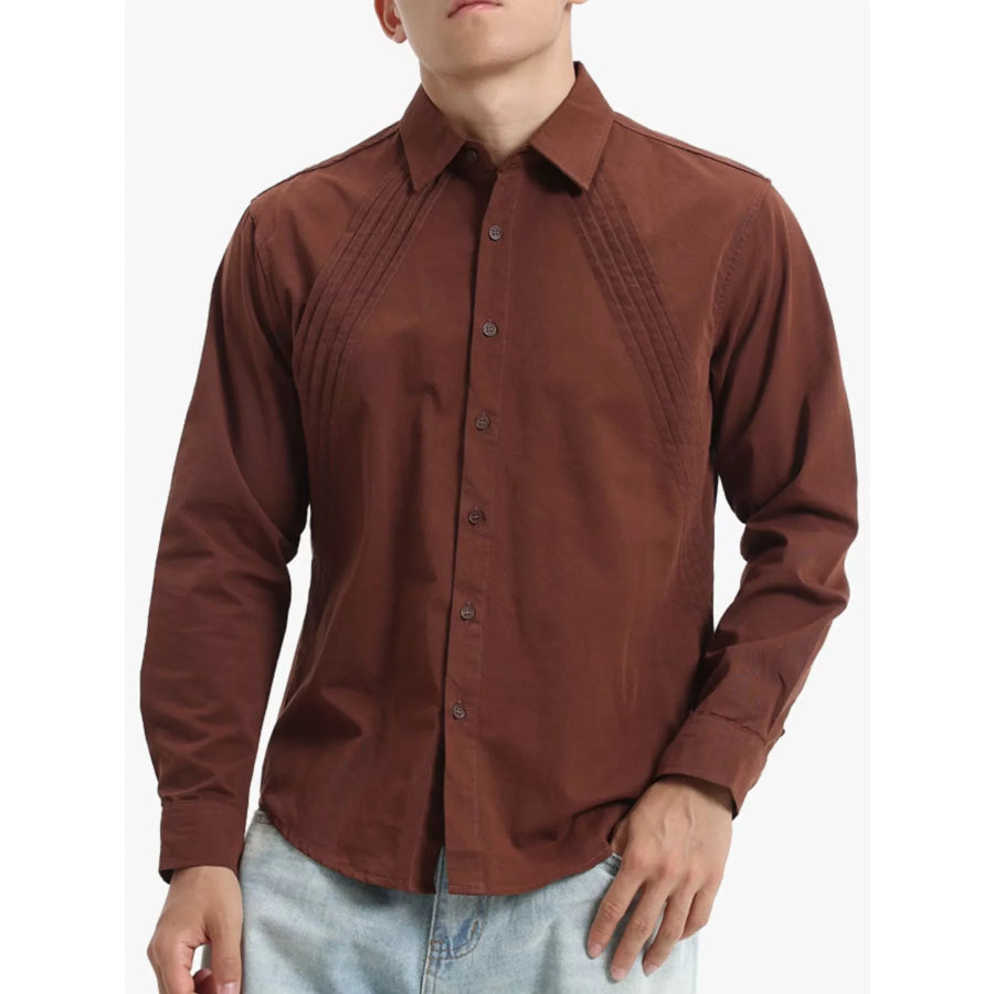 Men’s Plus Size Long Sleeve Button-Down Shirt Brown / M Apparel and Accessories
