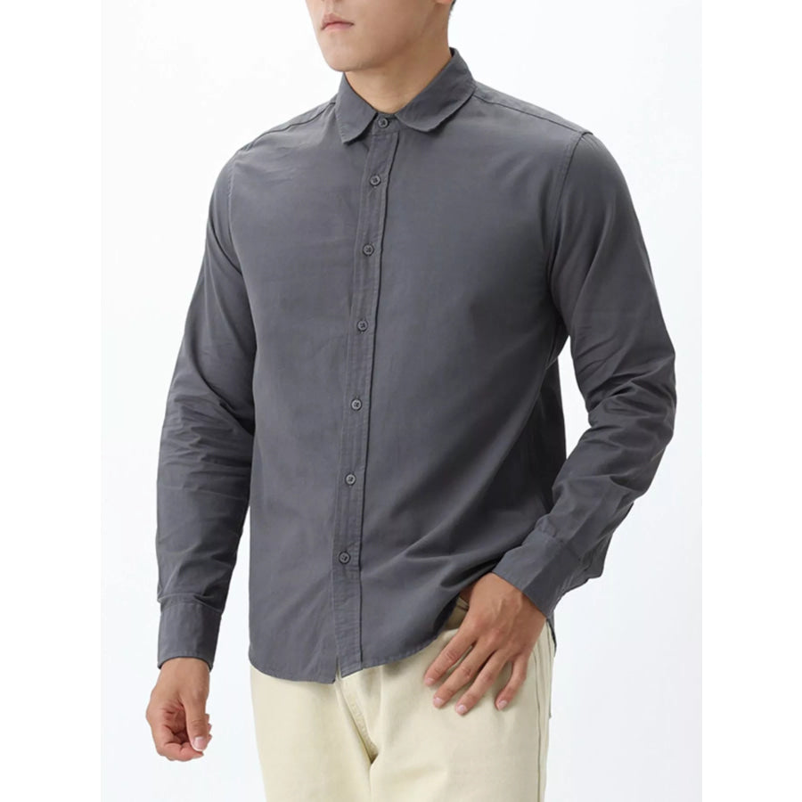 Men’s Plus Size Long-Sleeve Button-Down Shirt Dark Gray / M Apparel and Accessories