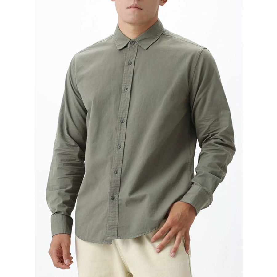 Men’s Plus Size Long-Sleeve Button-Down Shirt Green / M Apparel and Accessories