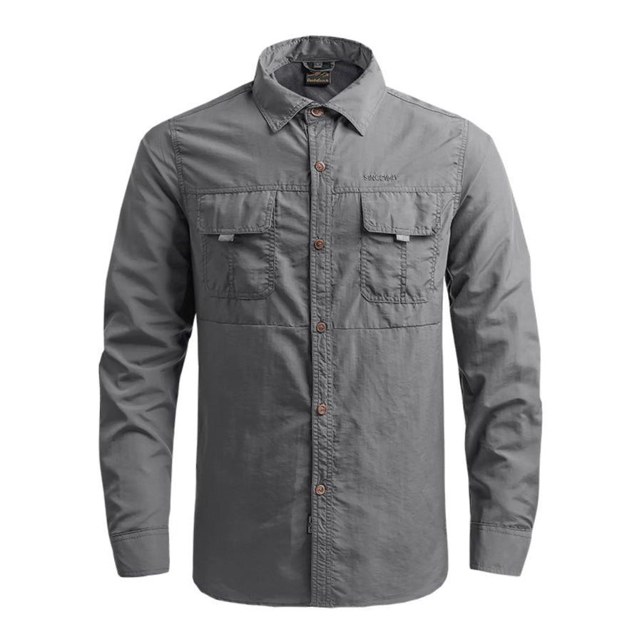 Men’s Plus Size Long Sleeve Button-Down Shirt Grey / M Apparel and Accessories