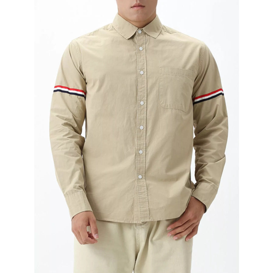 Men’s Plus Size Long-Sleeve Button-Down Shirt Khaki / M Apparel and Accessories