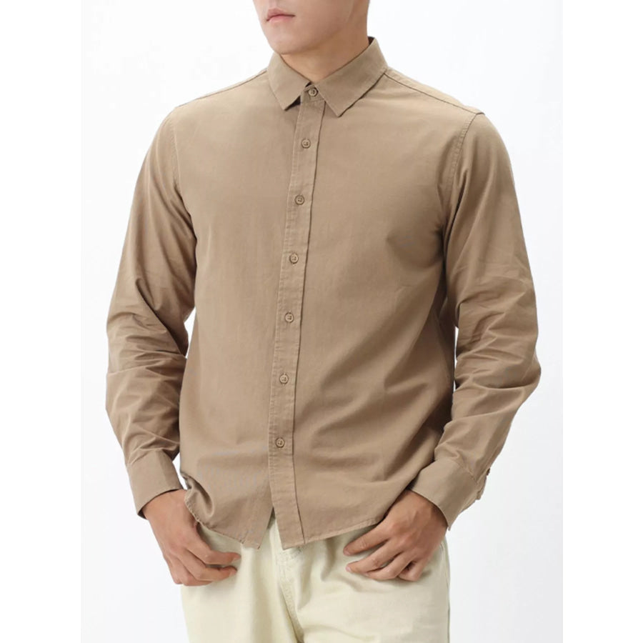 Men’s Plus Size Long-Sleeve Button-Down Shirt Khaki / M Apparel and Accessories