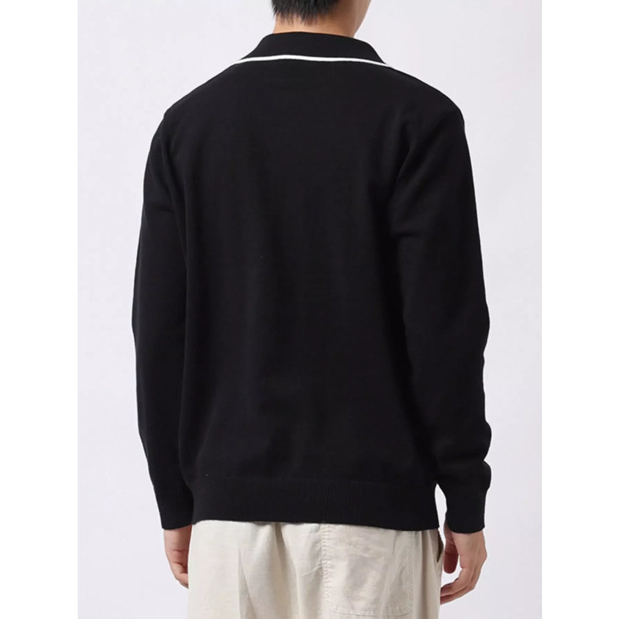 Men’s Plus Size Long-Sleeve Contrast Trim Polo Black / M Apparel and Accessories