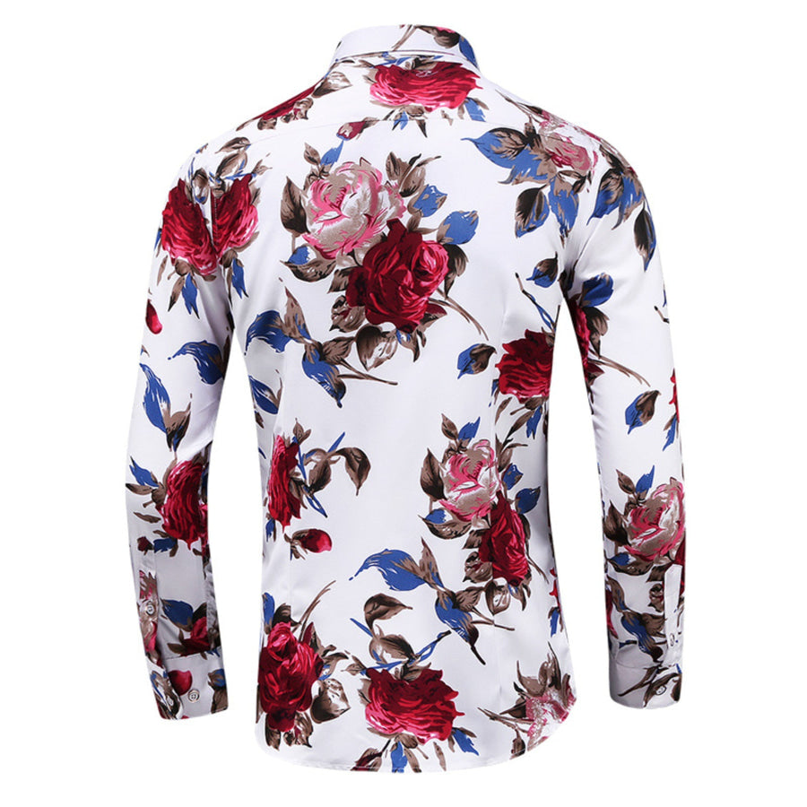 Men’s Plus Size Long Sleeve Floral Print Button-Down Shirt Apparel and Accessories
