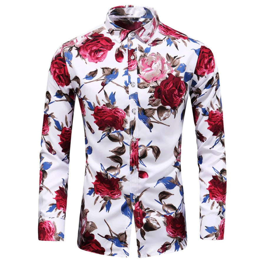 Men’s Plus Size Long Sleeve Floral Print Button-Down Shirt Apparel and Accessories