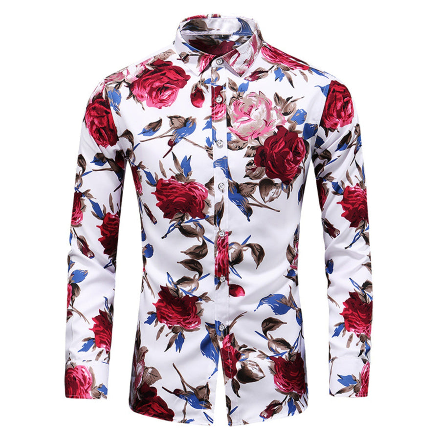 Men’s Plus Size Long Sleeve Floral Print Button-Down Shirt Apparel and Accessories