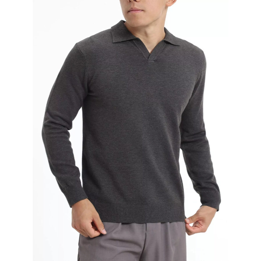 Men’s Plus Size Long Sleeve Polo Collar Knit Top Dark Gray / M Apparel and Accessories