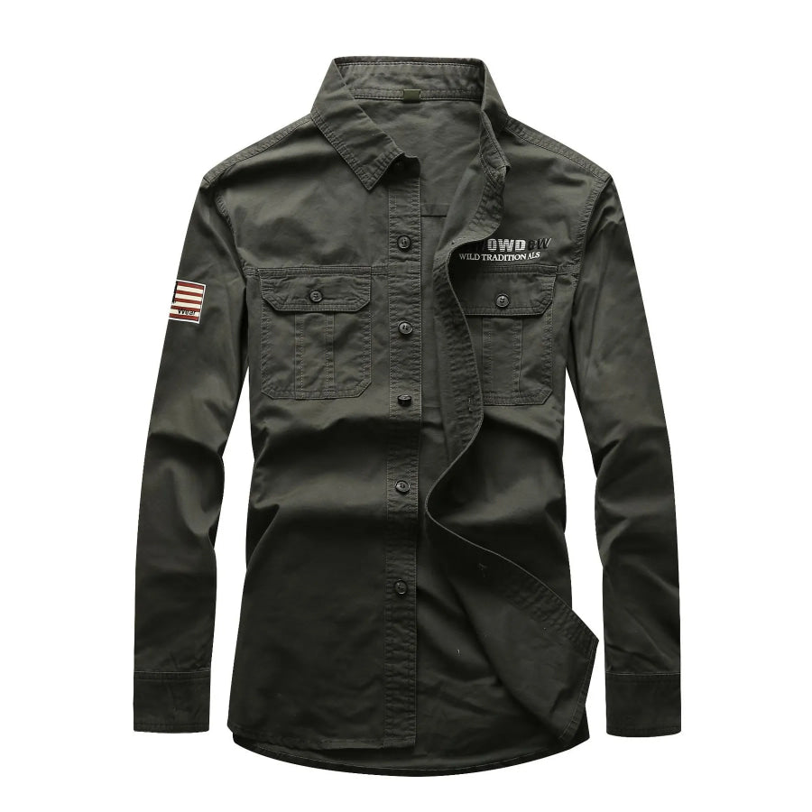 Men’s Plus Size Long Sleeve Shirt with Chest Pockets Army Green / M Apparel and Accessories