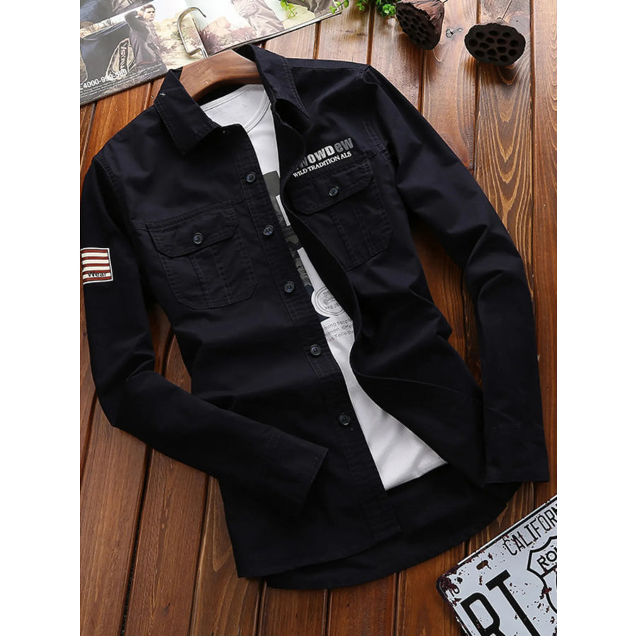 Men’s Plus Size Long Sleeve Shirt with Chest Pockets Black / M Apparel and Accessories