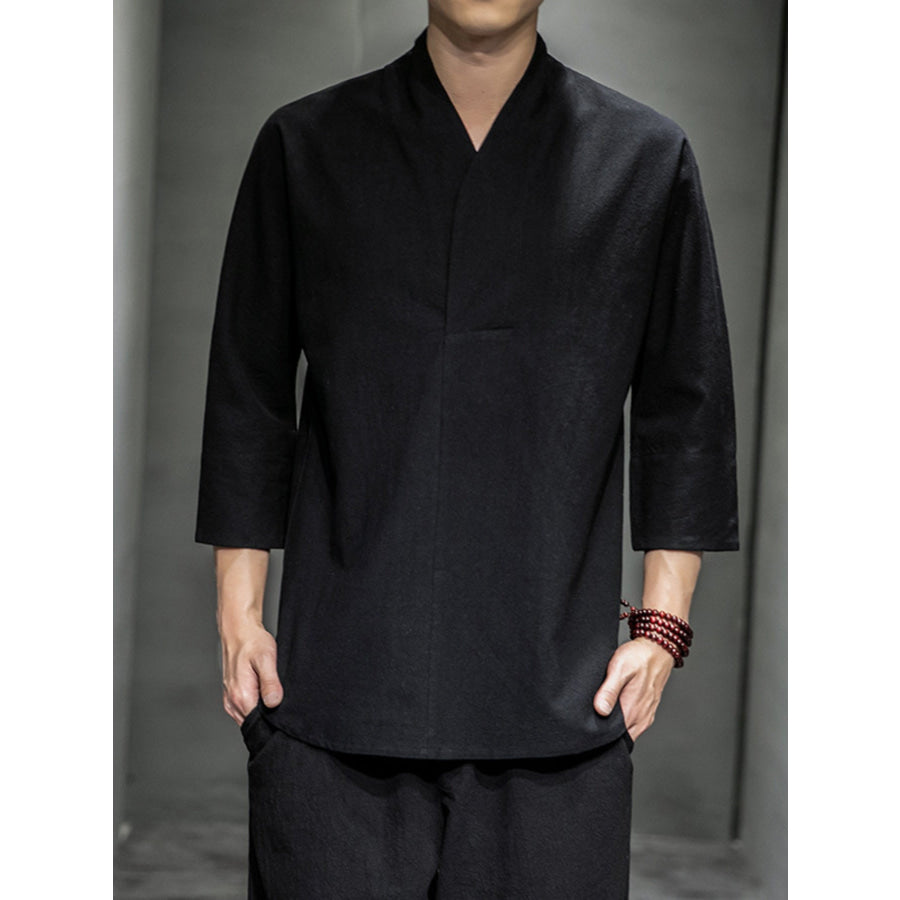 Men’s Plus Size Loose Fit 3/4 Sleeve Shirt Black / M Apparel and Accessories