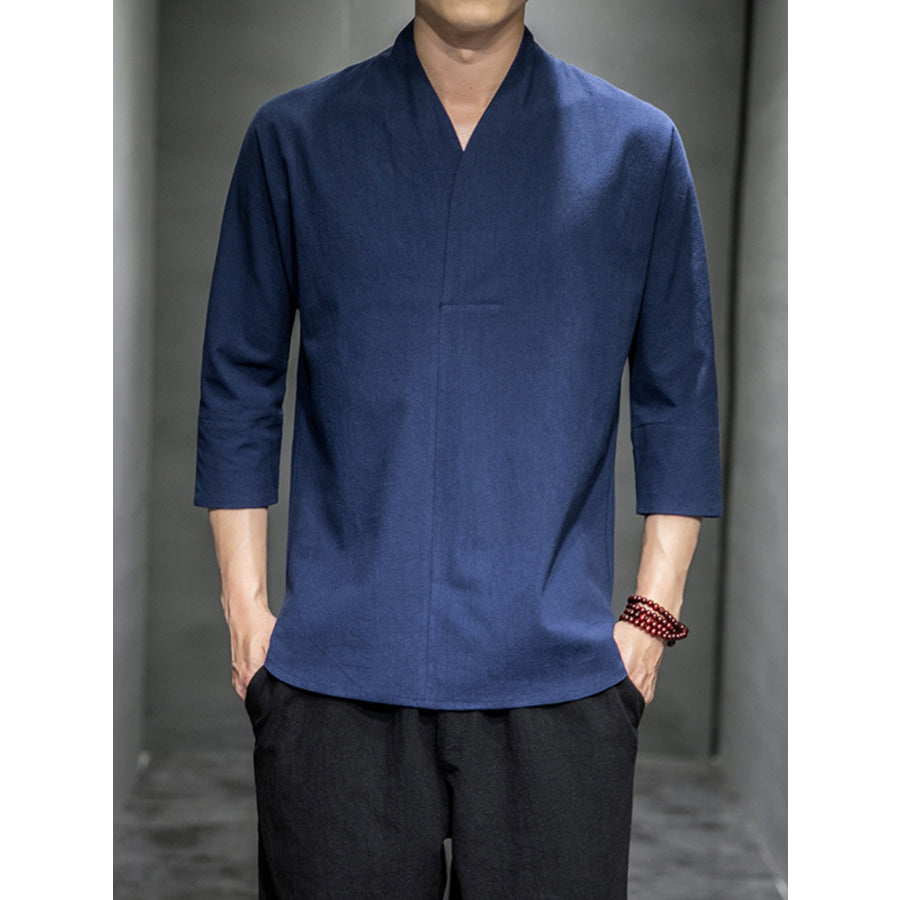 Men’s Plus Size Loose Fit 3/4 Sleeve Shirt Blue / M Apparel and Accessories