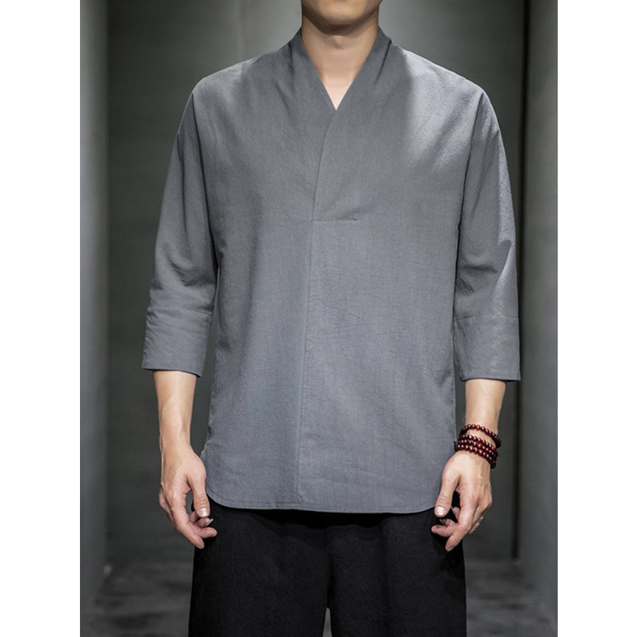 Men’s Plus Size Loose Fit 3/4 Sleeve Shirt Grey / M Apparel and Accessories