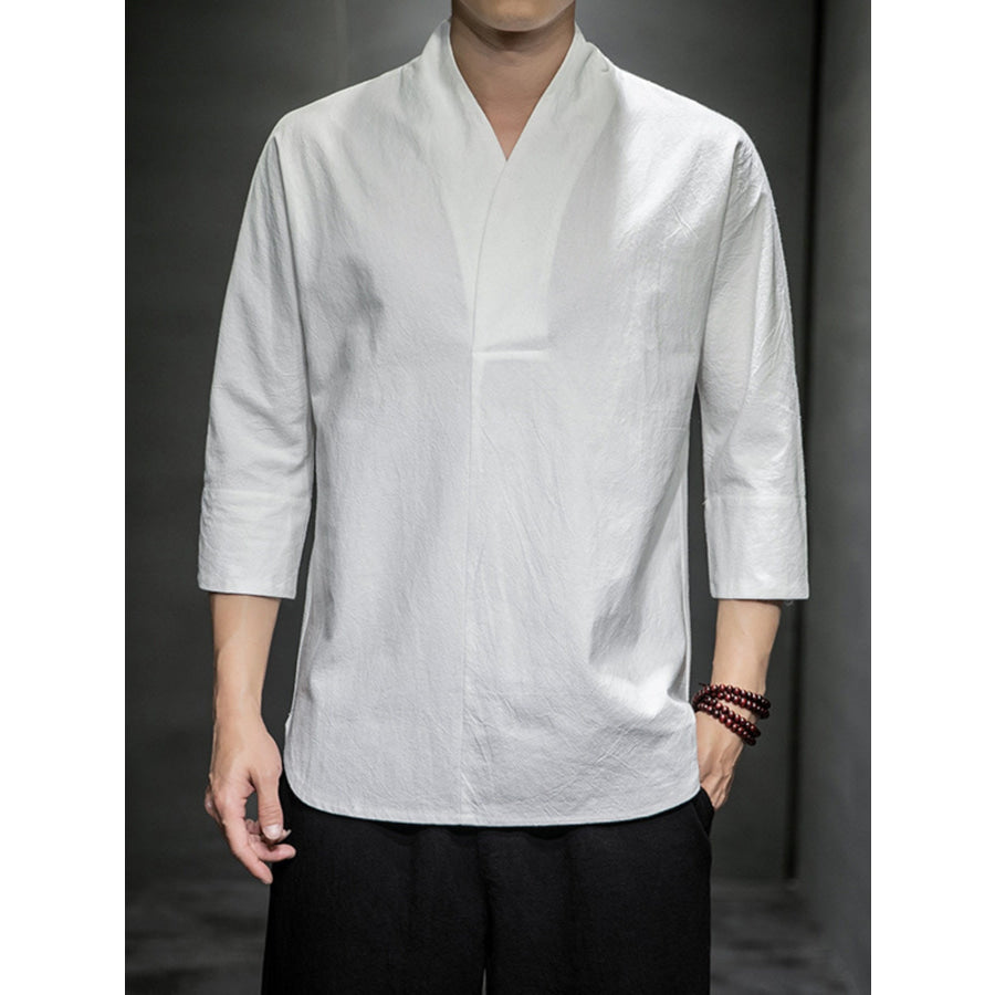 Men’s Plus Size Loose Fit 3/4 Sleeve Shirt White / M Apparel and Accessories