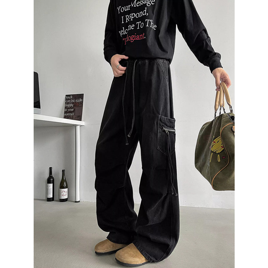 Men’s Plus Size Loose Fit Cargo Jeans with Drawstring Apparel and Accessories