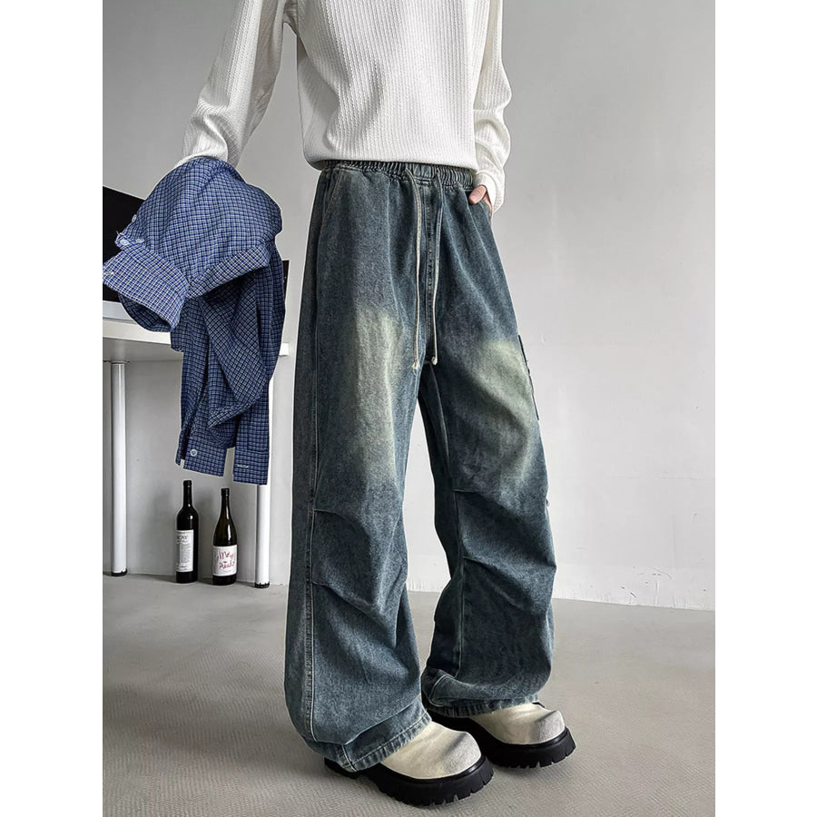 Men’s Plus Size Loose Fit Cargo Jeans with Drawstring Apparel and Accessories